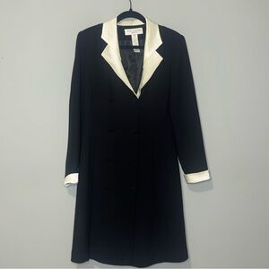 Jones‎ New York Dress Womens 10 Black Cream Satin Trim Tuxedo Double Breasted